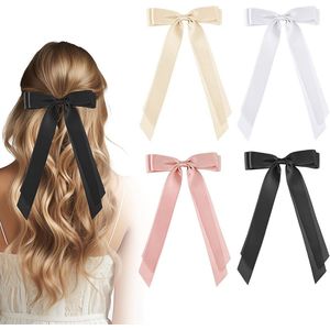 Zijdeachtige Satijnen Haarstrikken voor Vrouwen - 4 Stuks Decoratieve Haarclips