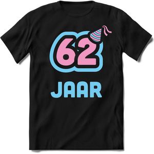 62 Jaar Feest kado T-Shirt Heren / Dames - Perfect Verjaardag Cadeau Shirt - Licht Blauw / Licht Roze - Maat L