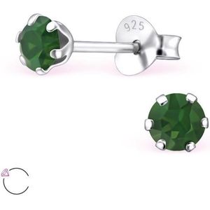 Aramat jewels ® - Kinder oorbellen rond swarovski elements kristal 925 zilver opaal groen 4mm