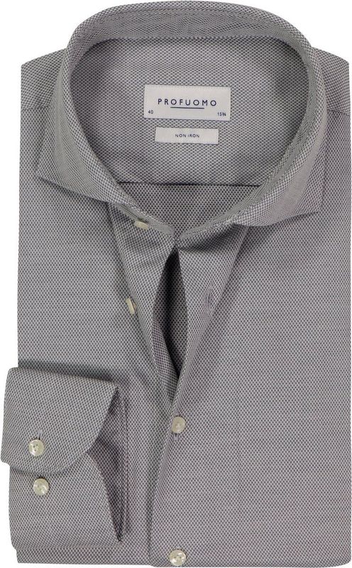 Profuomo slim fit heren overhemd, basket weave, olijfgroen