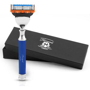 Haryali London 5 Edge Scheermes voor Mannen - Smart Grip 5 Blade Damesscheermes & Herenscheermes - Lichaams- en Gezichtsscheermes - Herbruikbaar Scheermes - Blauw Belangrijkste kenmerken Elegant Herenscheermes: Dit Metallic 5-Edge Scheermes komt ui