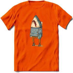 Casual haai matroos T-Shirt Grappig | Dieren vissen Kleding Kado Heren / Dames | Animal Skateboard Cadeau shirt - Oranje - 3XL