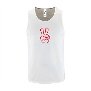 Witte Tanktop sportshirt met "" Peace / Vrede teken "" Print Rood Size S