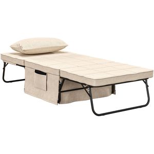HOMCOM - Stoelbed - Crème - 188x75x38cm - Linnen Stof (100% Polyester)
