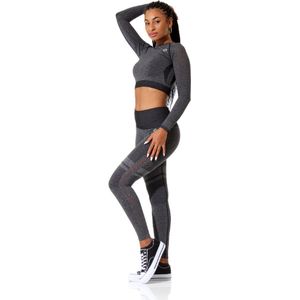 Dames sportkleding - Sportset - Luchtdoorlatend - Sportlegging - Croptop - Zwart Melange - Maat S