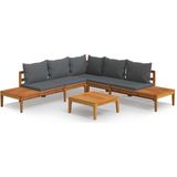 vidaXL - 4-delige - Loungeset - met - donkergrijze - kussens - acaciahout