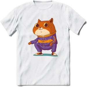 Casual kat T-Shirt Grappig | Dieren katten Kleding Kado Heren / Dames | Animal Skateboard Cadeau shirt - Wit - XXL