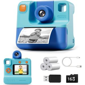 Gloovon® - Fotocamera Kinderen - Digitale Camera - 1080P - 12MP - Instant Print - Met 3 Rollen Inktvrij Printpapier - Incl. 32GB Micro-SD-kaar - Blauw