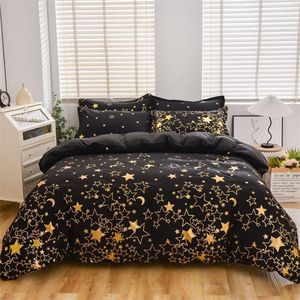 Beddengoed 200 x 200 cm 3-delig zwart gouden sterren maan glitterpatroon luxe beddengoedsets geborsteld microvezel omkeerbaar beddengoed zacht dekbedovertrek met rits en 2 kussenslopen 80 x 80 cm