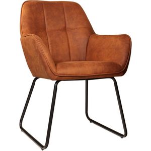 Eetkamerstoel met armleuning Mae cognac microvezel eetstoel zetel