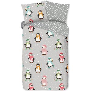 Warme flanel kids dekbedovertrek Penguins - 140x200/220 (eenpersoons) - vrolijke uitstraling - heerlijk zacht en comfortabel - donsachtig laagje - ademend en huidvriendelijk - ideaal voor de kinderkamer