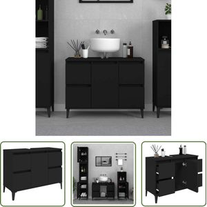 The Living Store Wastafelkast 80x33x60 cm bewerkt hout zwart - Wastafelkast - Badkamermeubel - Opbergruimte - Zwarte Wastafelkast - Houten Wastafelkast