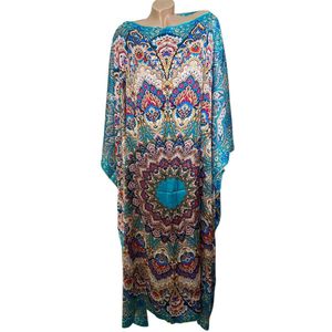 Kaftan - Oversized Lange Jurk - Satijn van Viscose - Zijde Grote Maat - Onesize 46-54 Turqoise