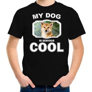 Shiba inu honden t-shirt my dog is serious cool zwart - kinderen - Shiba inu liefhebber cadeau shirt - kinderkleding / kleding 122/128