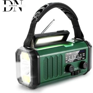 Deniva - Noodradio - 10000mAh - 80 Uur - Solar - Handcrank - AM/FM/WB - Zaklamp - Tafellamp - SOS - USB - Powerbank - Groen