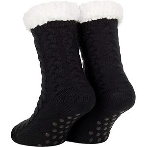 Huissokken Dames en Heren - Zwart - Anti Slip Sokken - One Size - Dikke - Winter - Fleece - Fluffy - Verwarmde - Slofsokken - Bedsokken - Gevoerde Sokken - Cadeau voor hem haar - Valentijn