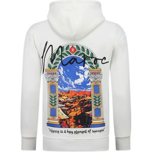 Oversized Hoodie Heren met Capuchon - Maroc Print - Dik Geweven - 5818 - Wit