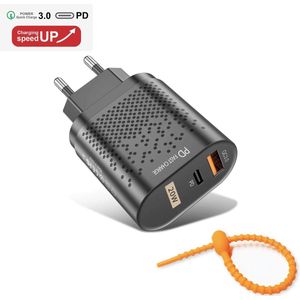 Colorful Sun® USB snel lader - PD Fast Charge 20W - Quick Charger 3.0 - Gratis kabel-organizer - 1 stuk - USB stekker - USB Lader - Oplader voor Smartphones en Tablets - Thuislader - Universele Adapter met Type c poorten - telefoonstekker