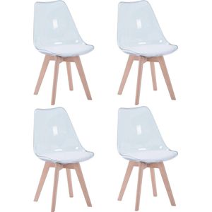 Eetkamerstoelen Doorzichtige Scandinavische set van 4 - Met Wit Kussen - Houten Poten - Transparante stoelen - Minimalistisch - Voor Keuken Woonkamer Wachtkamer Kantoor