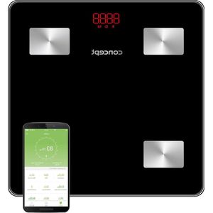 Glazen diagnoseweegschaal - met app - digitale weegschaal - lichaamsanalyse - lichaamsvetweegschaal - spiermassa - BMI - led display - bluetooth - gewicht tot 180 kg