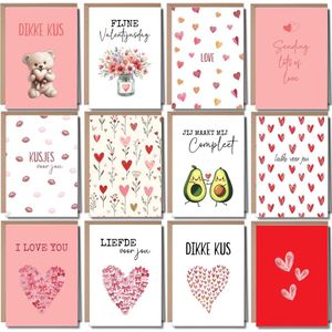 Valentijnskaart - Valentijnsdag - Kaart Liefde - Kaart Valentijn - Kaartje Liefde - Kaartje Valentijn - Kaartenset - Liefde - 12 kaarten Incl Enveloppen