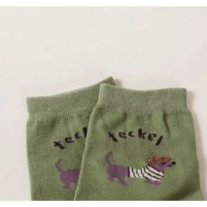 Teckel - sokken - 1 paar sokken - teckelprint - maat 34/39 - groen - hond - dachshund - teckelsokken - teckel sokken