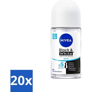 Nivea - Deodorant - Roller - Black & White Invisible Pure - 50 ml - Bulkverpakking - 20 stuks
