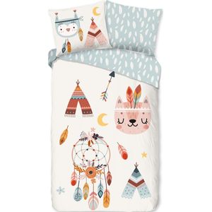 Warme flanel kids dekbedovertrek Wish - 140x200/220 (eenpersoons) - vrolijke uitstraling - heerlijk zacht en comfortabel - donsachtig laagje - ademend en huidvriendelijk - ideaal voor de kinderkamer