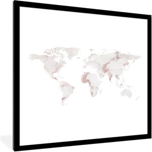 Fotolijst incl. Poster - Wereldkaart - Wit - Roze - 40x40 cm - Posterlijst