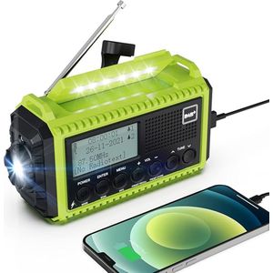 Allora Noodradio Noodradio - Solar Opwindbaar - 5000mAh - Solar powerbank - Zonneenergie - Survival Noodpakket - Zaklamp Oplaadbaar - AM/FM - Noodrantsoen - Groen