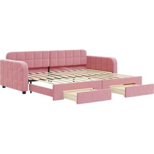 vidaXL - Slaapbank - met - onderschuifbed - en - lades - 90x200 - cm - fluweel - roze