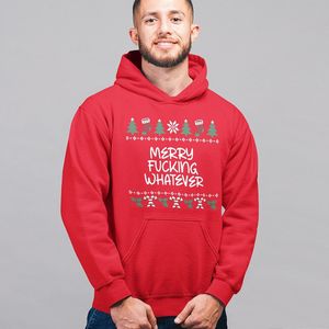 Foute Kerst Hoodie - Kleur Rood - Merry Fucking Whatever - Maat M - Uniseks Pasvorm - Kerstkleding voor Dames & Heren