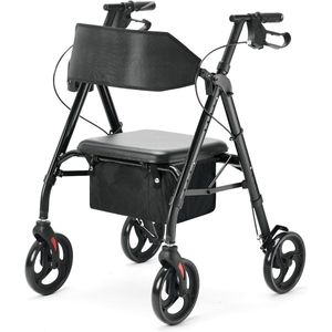 Lichtgewicht opvouwbare rollator voor senioren - Belastbaar tot 136 kg, Verstelbare zitting en handgrepen, Comfortabele zitruimte, Geschikt voor binnen en buiten