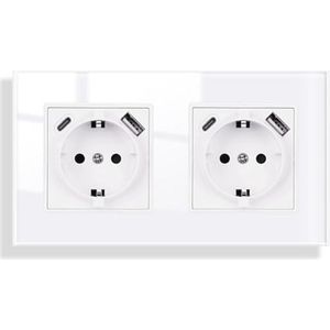 Dubbel Stopcontact met USB A en Type C, Inbouw, Gehard Glas, 2-Voudig, 250V