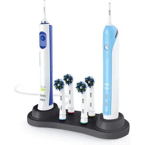 BukkitBow - Tandenborstel Houder - Houder Voor Oral B Tandenborstel - Houder voor Tandenborstel en Opzetborstels - Inclusief Opbergunit Voor 4 Opzetborstels - Glanzend Zwart
