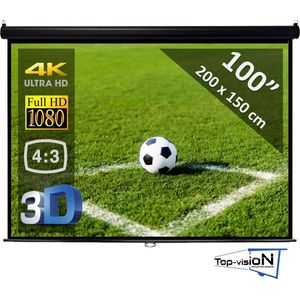 Manueel Projectiescherm (4:3) – Ø 100"" - 254 cm // 203↔ x 153↕ cm - beamer scherm - economy - ZWARTE behuizing