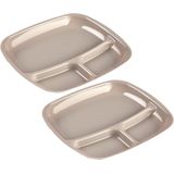 Set van 2x stuks camping/fondu/bbq kunststof borden 3-vaks mokka bruin 21 x 24 cm - Fonduebord - Gourmetbord - Barbecuebord