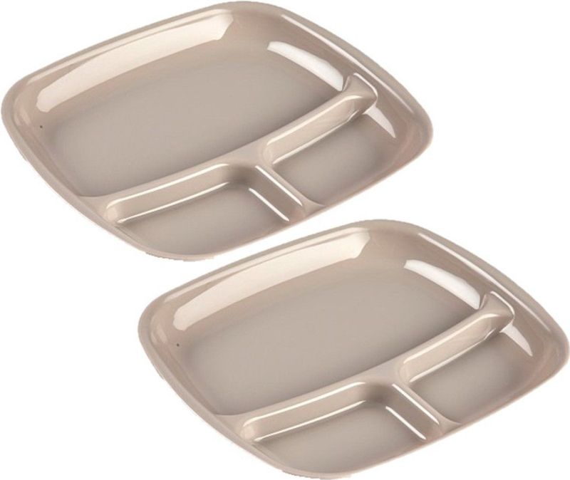 Set van 2x stuks camping/fondu/bbq kunststof borden 3-vaks mokka bruin 21 x 24 cm - Fonduebord - Gourmetbord - Barbecuebord