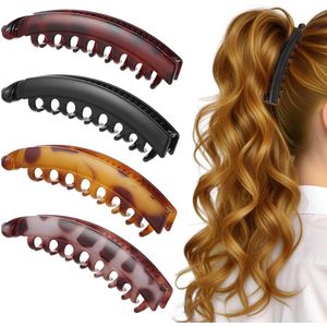 4 stuks haarspeldjes - Haarklem - Haarknip - Haarclip - Haarspeld - voor vrouwen met dun tot dik haar - haarspeldjes voor vrouwen en meisjes - antislip bananenhaarspeldjes (koffie-amber, crème-amber, glanzend zwart en mat schildpad)