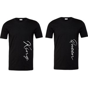 Livingstickers-T-shirt King Queen koppel shirts-voorkant shirts-zwart-korte mouwen-Maat L