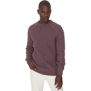 Trendyol Marineblauw Casual Unisex Regular Fit Wol Ronde Hals Gebreid Detail Gebreide Trui Tmnaw22Kz2059