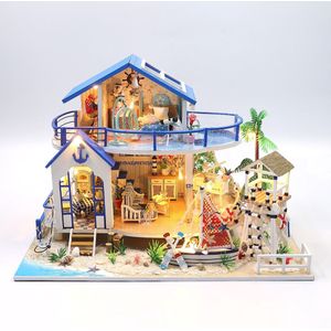 Hongda DIY Miniatuur Huisjes - Modelbouwpakket - Houten Modelbouw - Voor Volwassenen (14+) - Poppenhuis - DIY - Strandhuis - (Legend Of The Blue Sea)