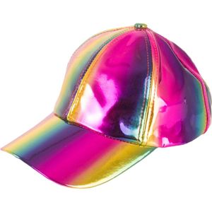 Regenboog pet metallic - Baseball cap - Petten - Pride - Met druksluiting - Multicolor