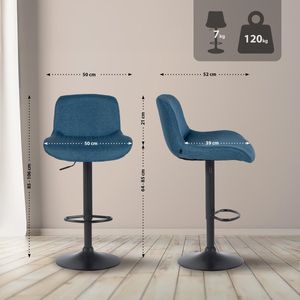 CLP Solon Barkruk - met rugleuning - in hoogte verstelbaar - draaibaar - zwart frame - zwart/blauw