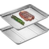 Navaris - Paneerset en Braadschaal - Roestvrijstaal - 2 Stuks - 40 x 30 x 2,54 cm - Stapelbare Ovenschalen