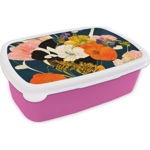 Broodtrommel Roze - Lunchbox - Brooddoos - Bloemen - Vaas - Schilderij - Planten - 18x12x6 cm - Kinderen - Meisje