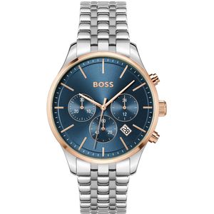 BOSS HB1514158 Heren Horloge - Mineraalglas - Staal - Zilverkleurig - 42 mm breed - Quartz - Vouw/Vlindersluiting - 5 ATM (douchen)