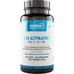Human Protect - Tri Citrates - 60 caps - 60 doseringen - Magnesium Citrate - Magnesium Citraat - Potassium Citrate - Potassium Citraat - Zinc Citrate - Zink Citraat - Vitamine B6 - Testosterone booster