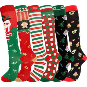 6-Paar Compressiekousen - Compressiekousen - Sportondersteunende sokken - Beenvormende sokken - Reissokken - Kerstserie - Verkrijgbaar in de maten S/M - Perfect voor sportbescherming en dagelijks woon-werkverkeer - Veelkleurig