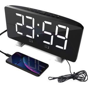 Wekkerradio met USB-oplaadpoort, 7,3 inch LED-display, Sluimerfunctie en FM-radio